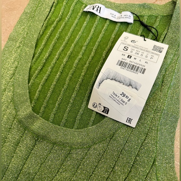 BNWT ZARA Ribbed Green Sparkle Tank Size Small - Picture 3 of 3